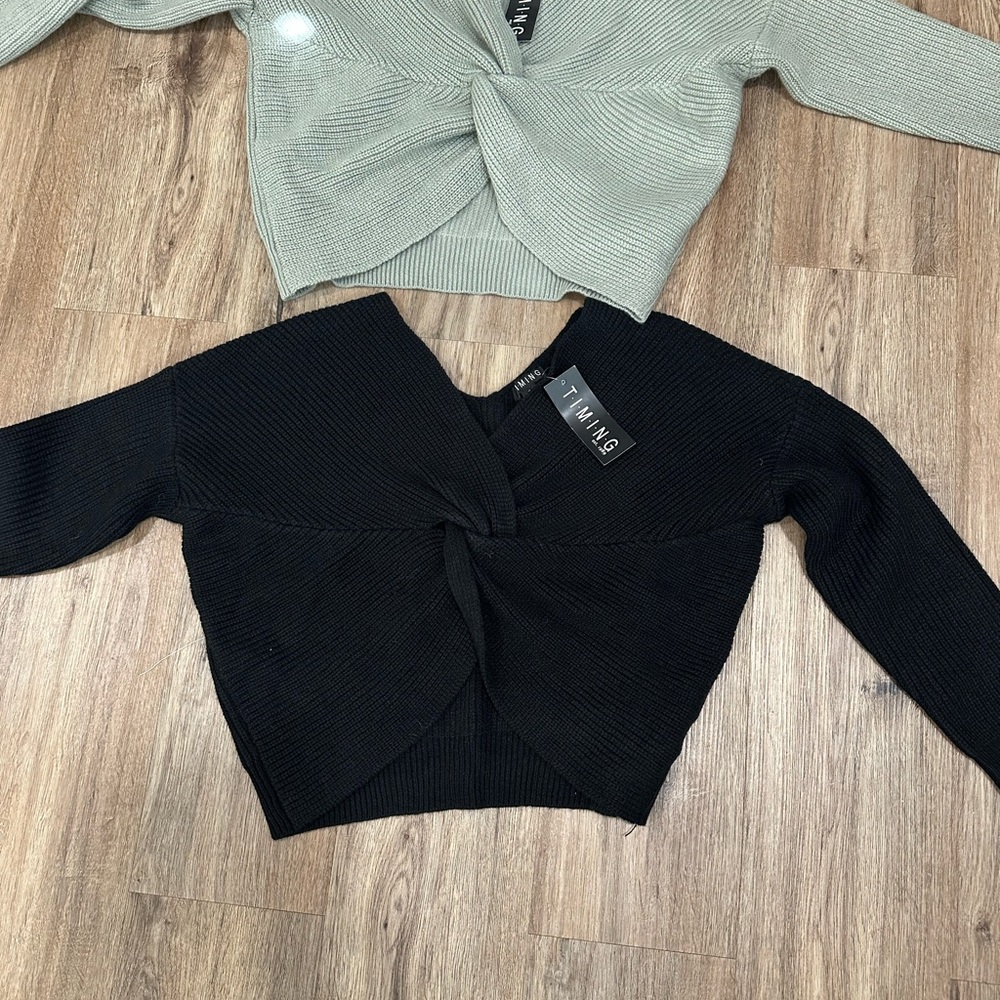 Timing Black and Gray Knotted Sweater Jackets